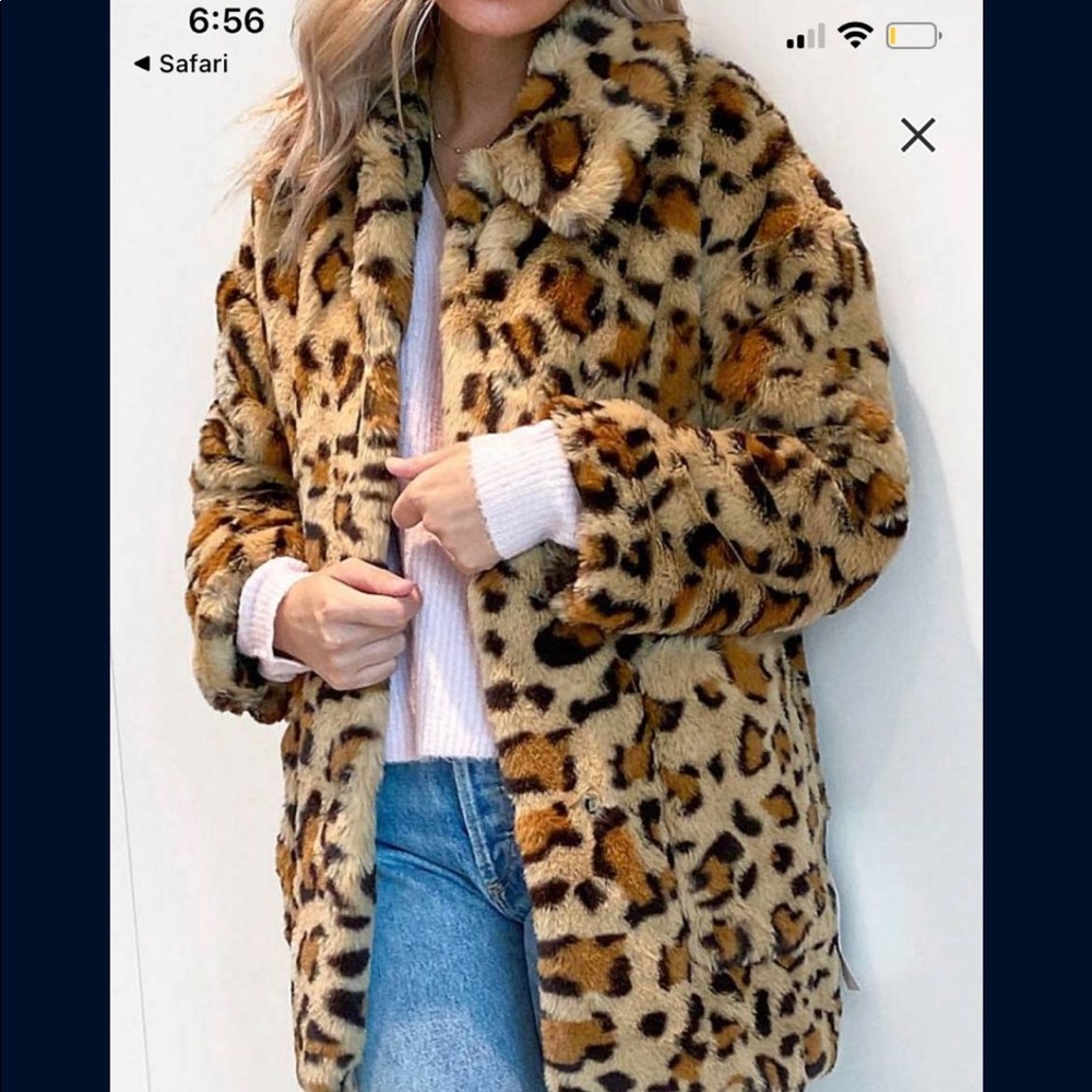 Topshop Faux Fur Leopard Print Coat